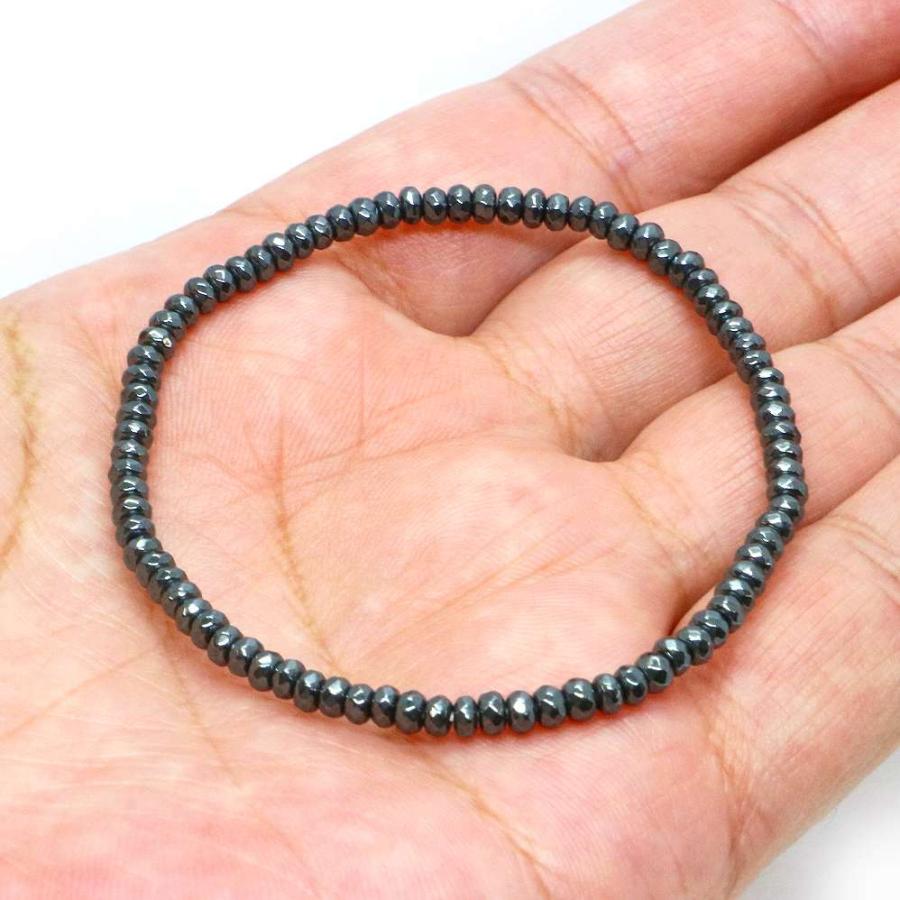 パワーストーン 天然石 ブレスレット ヘマタイト ボタンカット 2×3mm 数珠 念珠 Bracelet お試し価格 |  | 04