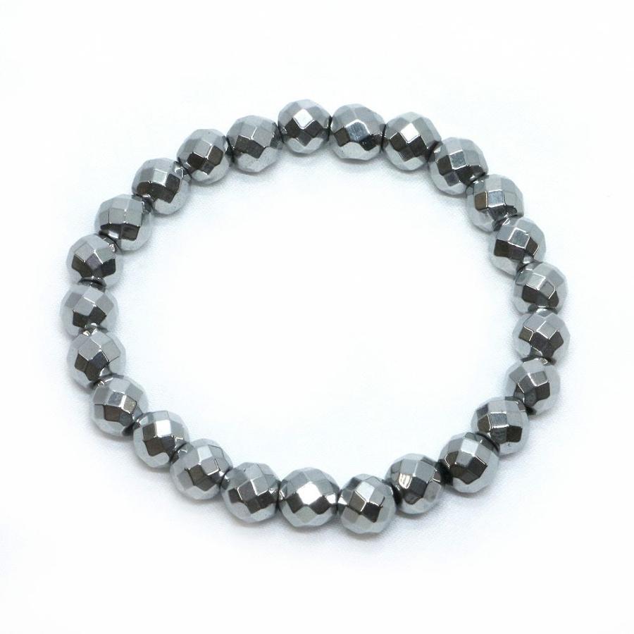 パワーストーン 天然石 ブレスレット ヘマタイト（シルバー） カット 8mm 数珠 念珠 Bracelet お試し価格 |  | 01