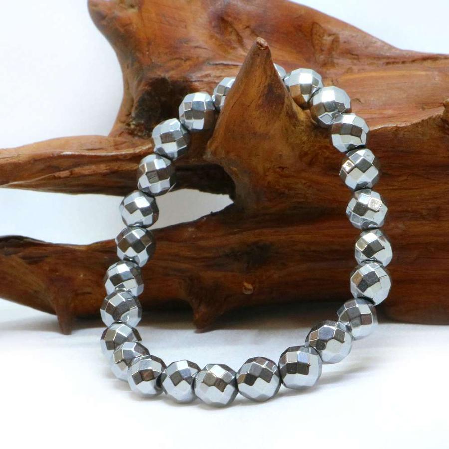 パワーストーン 天然石 ブレスレット ヘマタイト（シルバー） カット 8mm 数珠 念珠 Bracelet お試し価格 |  | 03