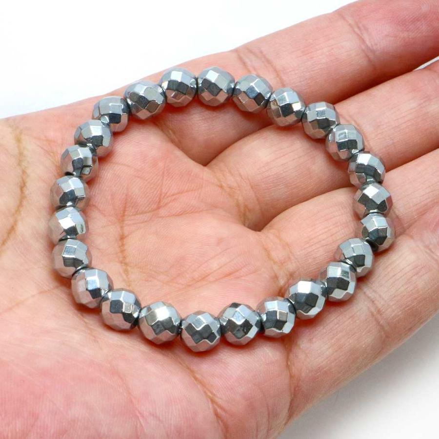 パワーストーン 天然石 ブレスレット ヘマタイト（シルバー） カット 8mm 数珠 念珠 Bracelet お試し価格 |  | 04