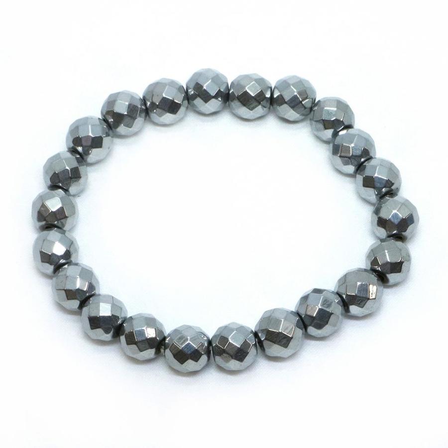 パワーストーン 天然石 ブレスレット ヘマタイト（シルバー） カット 10mm 数珠 念珠 Bracelet お試し価格 |  | 01