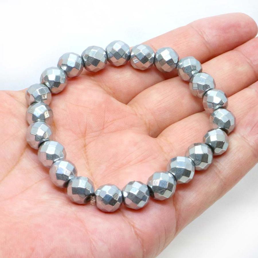 パワーストーン 天然石 ブレスレット ヘマタイト（シルバー） カット 10mm 数珠 念珠 Bracelet お試し価格 |  | 04