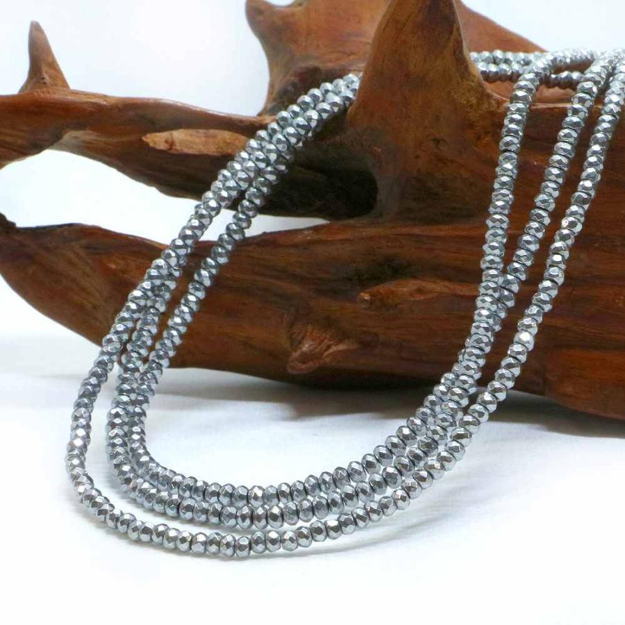 パワーストーン 天然石 ブレスレット ヘマタイト（シルバー） ボタンカット 2×3mm 数珠 念珠 Bracelet お試し価格 |  | 11