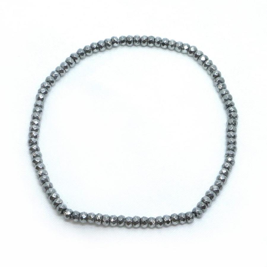 パワーストーン 天然石 ブレスレット ヘマタイト（シルバー） ボタンカット 2×3mm 数珠 念珠 Bracelet お試し価格 |  | 01