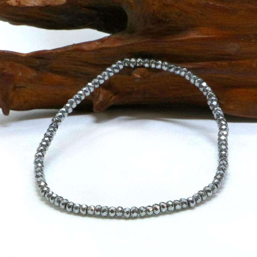 パワーストーン 天然石 ブレスレット ヘマタイト（シルバー） ボタンカット 2×3mm 数珠 念珠 Bracelet お試し価格 |  | 03