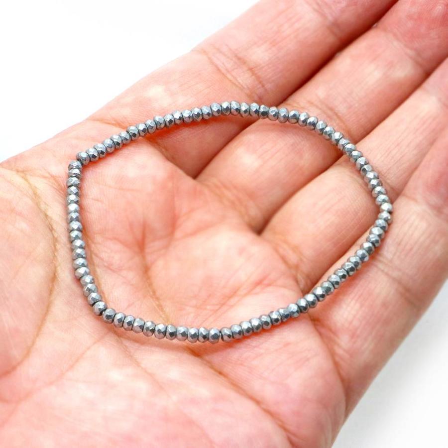 パワーストーン 天然石 ブレスレット ヘマタイト（シルバー） ボタンカット 2×3mm 数珠 念珠 Bracelet お試し価格 |  | 04