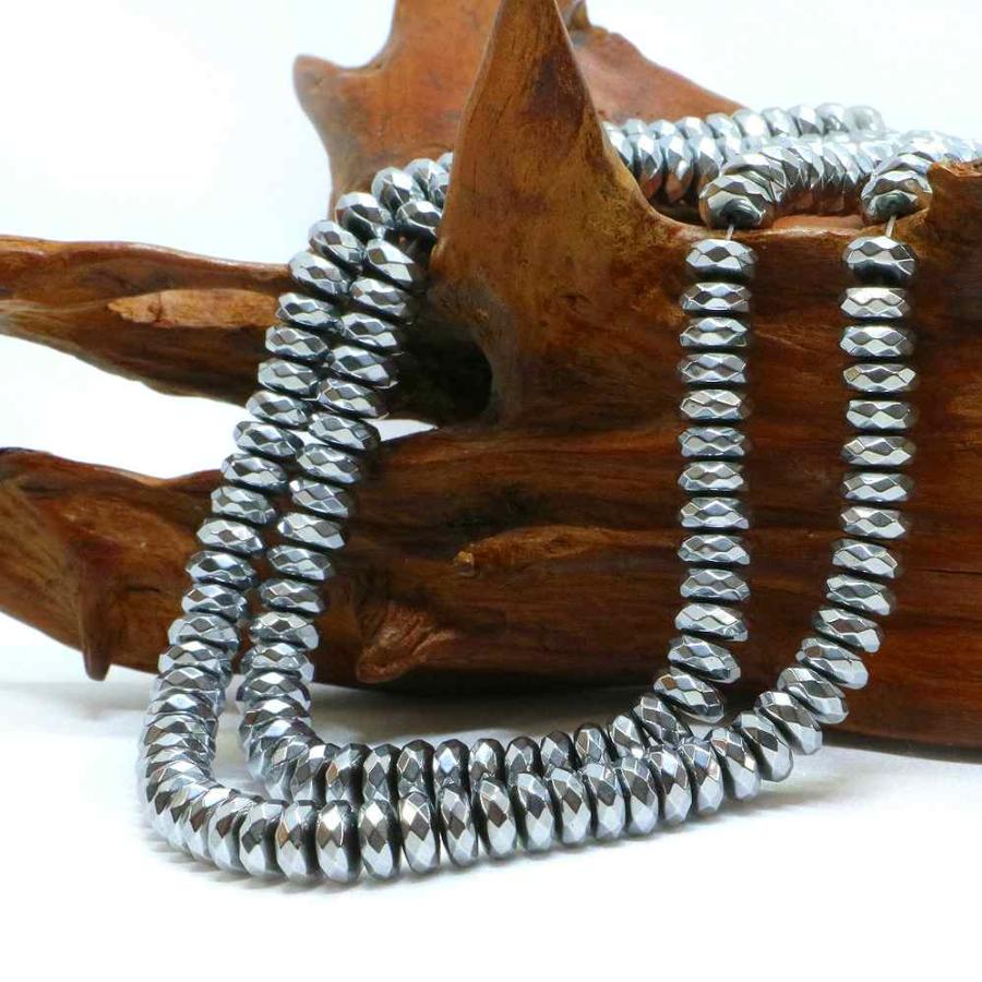 パワーストーン 天然石 ブレスレット ヘマタイト（シルバー） ボタンカット 3×6mm 数珠 念珠 Bracelet お試し価格 |  | 11