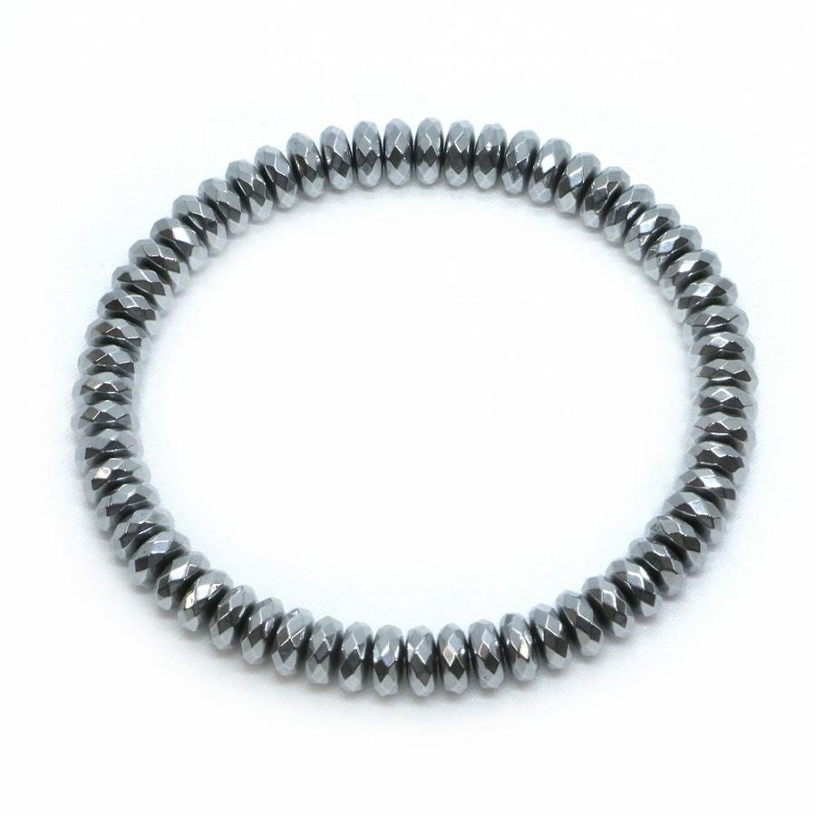 パワーストーン 天然石 ブレスレット ヘマタイト（シルバー） ボタンカット 3×6mm 数珠 念珠 Bracelet お試し価格 |  | 01