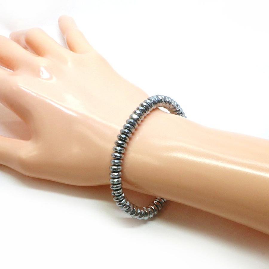 パワーストーン 天然石 ブレスレット ヘマタイト（シルバー） ボタンカット 3×6mm 数珠 念珠 Bracelet お試し価格 |  | 02