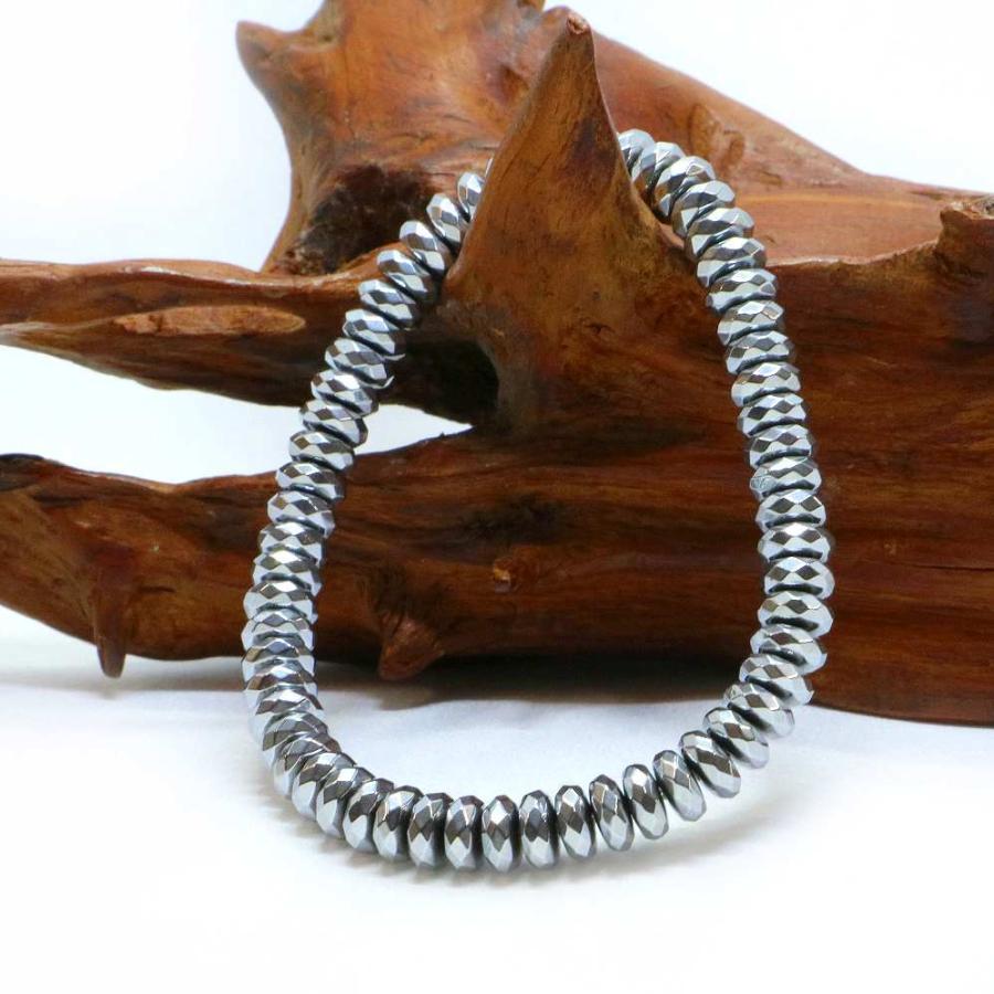 パワーストーン 天然石 ブレスレット ヘマタイト（シルバー） ボタンカット 3×6mm 数珠 念珠 Bracelet お試し価格 |  | 03