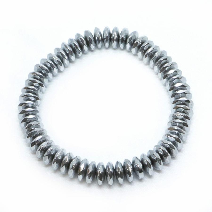 パワーストーン 天然石 ブレスレット ヘマタイト（シルバー） ボタンカット 3×8mm 数珠 念珠 Bracelet お試し価格 |  | 01