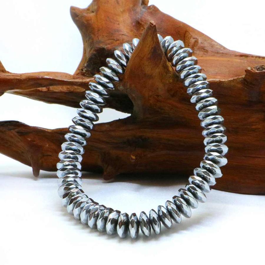 パワーストーン 天然石 ブレスレット ヘマタイト（シルバー） ボタンカット 3×8mm 数珠 念珠 Bracelet お試し価格 |  | 03