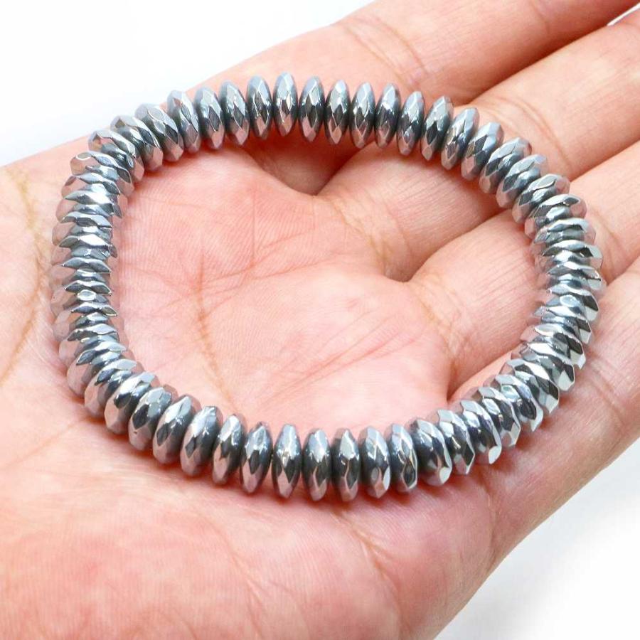 パワーストーン 天然石 ブレスレット ヘマタイト（シルバー） ボタンカット 3×8mm 数珠 念珠 Bracelet お試し価格 |  | 04