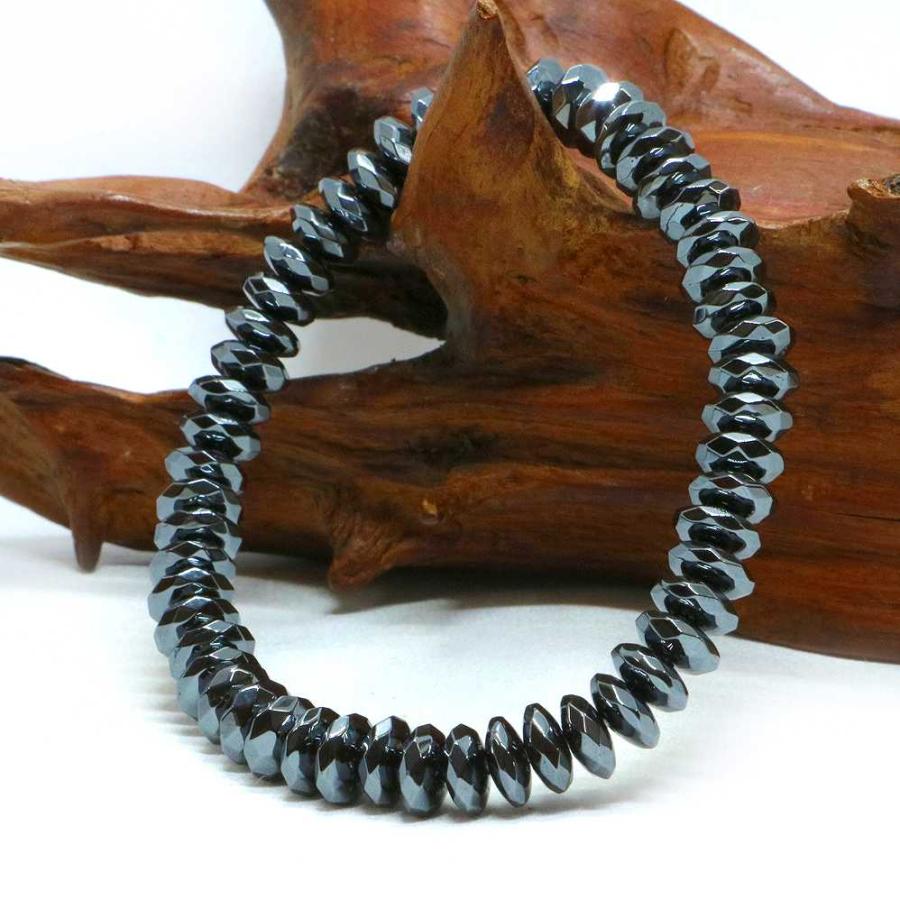 パワーストーン 天然石 ブレスレット ヘマタイト ボタンカット 3×8mm 数珠 念珠 Bracelet お試し価格 |  | 03