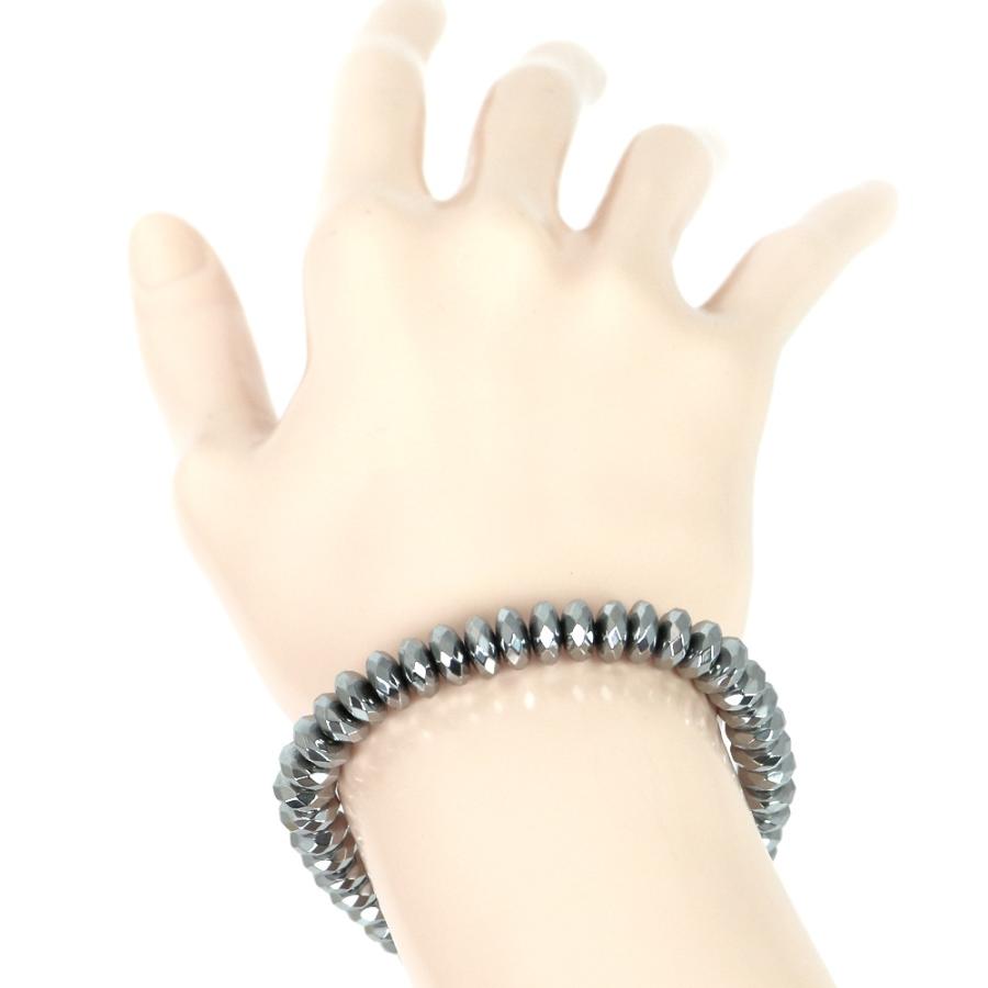 パワーストーン 天然石 ブレスレット ヘマタイト シルバーカラー ボタンカット 4×7ｍｍ 数珠 念珠 Bracelet お試し価格 |  | 02