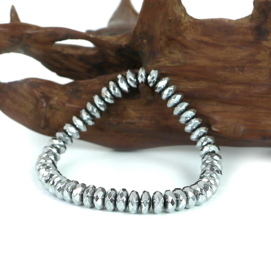 パワーストーン 天然石 ブレスレット ヘマタイト シルバーカラー ボタンカット 4×7ｍｍ 数珠 念珠 Bracelet お試し価格 |  | 03