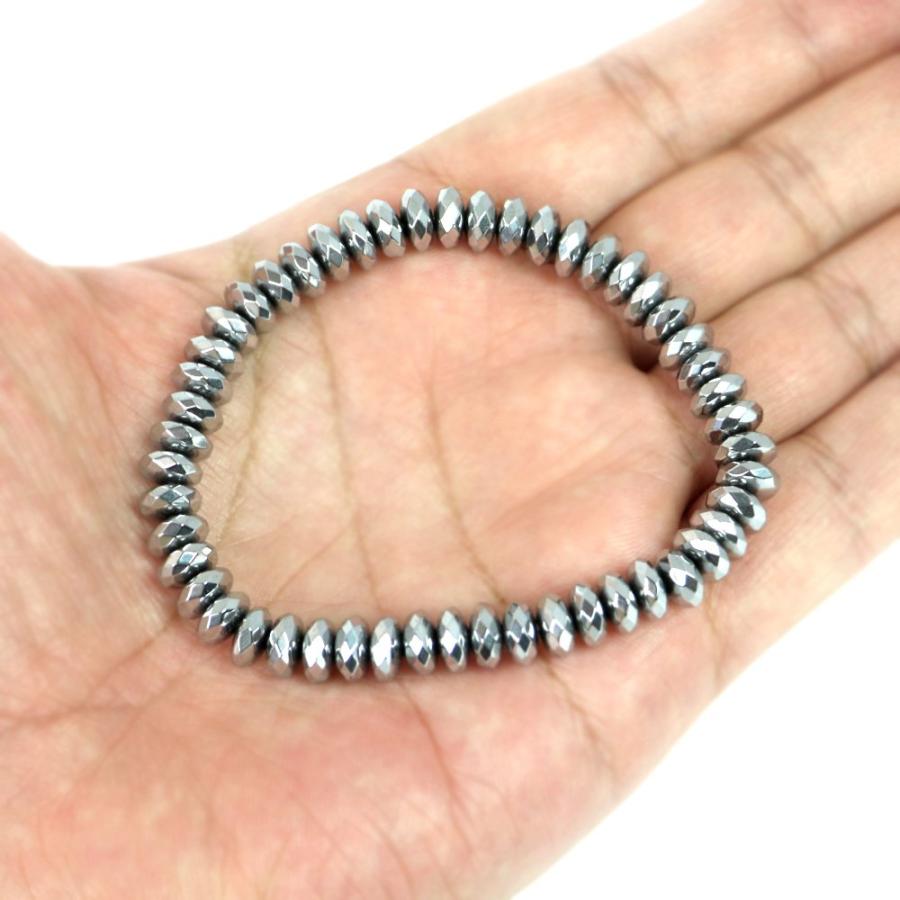 パワーストーン 天然石 ブレスレット ヘマタイト シルバーカラー ボタンカット 4×7ｍｍ 数珠 念珠 Bracelet お試し価格 |  | 04