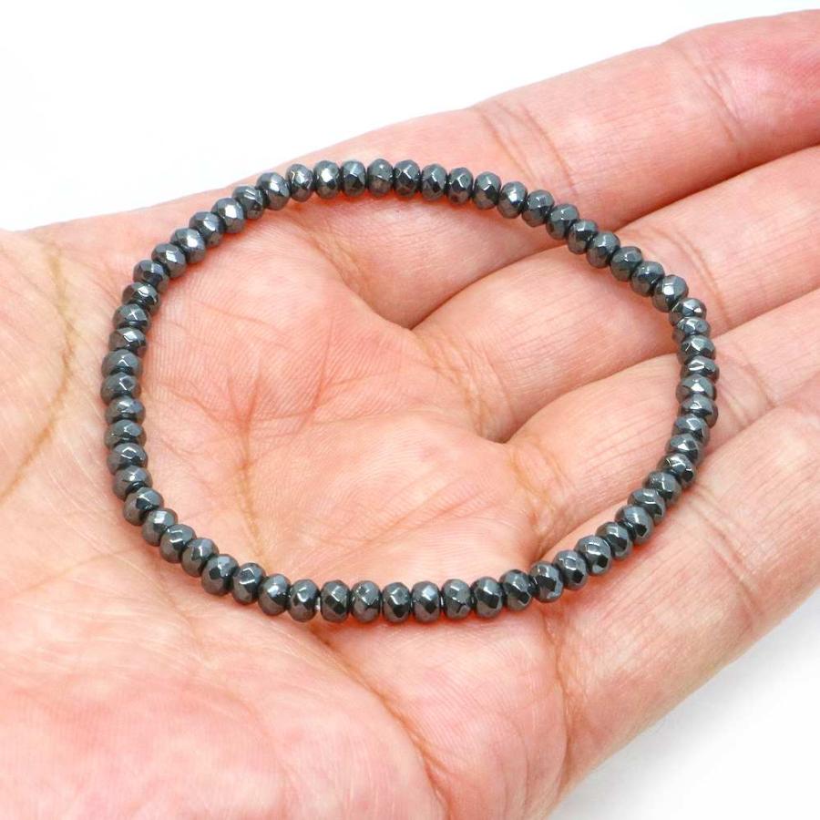パワーストーン 天然石 ブレスレット ヘマタイト ボタンカット 3×4mm 数珠 念珠 Bracelet お試し価格 |  | 04