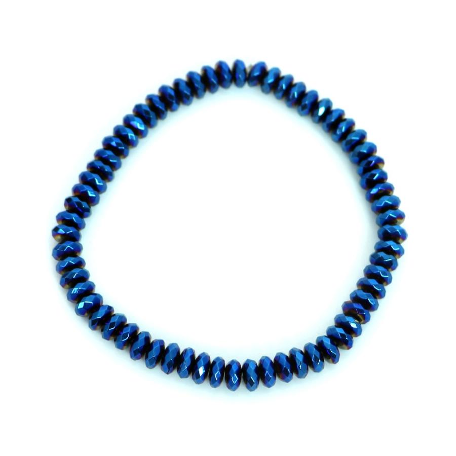 パワーストーン 天然石 ブレスレット ヘマタイト ブルーメタリック ボタンカット 3×6ｍｍ 数珠 念珠 Bracelet お試し価格 |  | 01