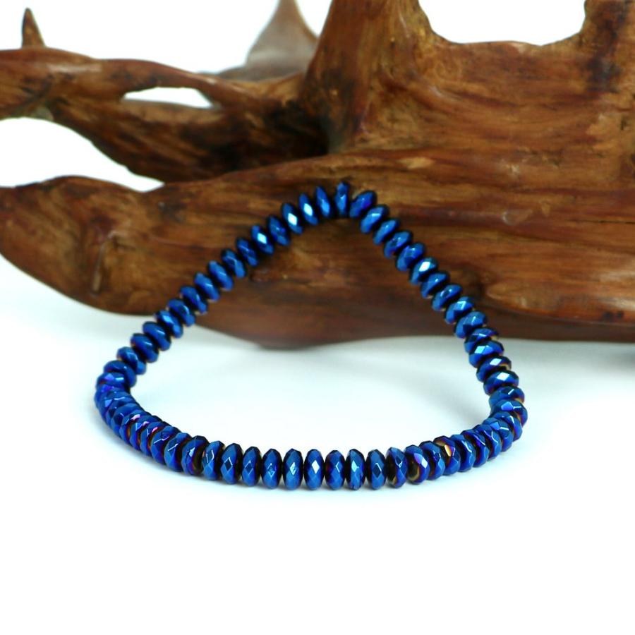 パワーストーン 天然石 ブレスレット ヘマタイト ブルーメタリック ボタンカット 3×6ｍｍ 数珠 念珠 Bracelet お試し価格 |  | 03