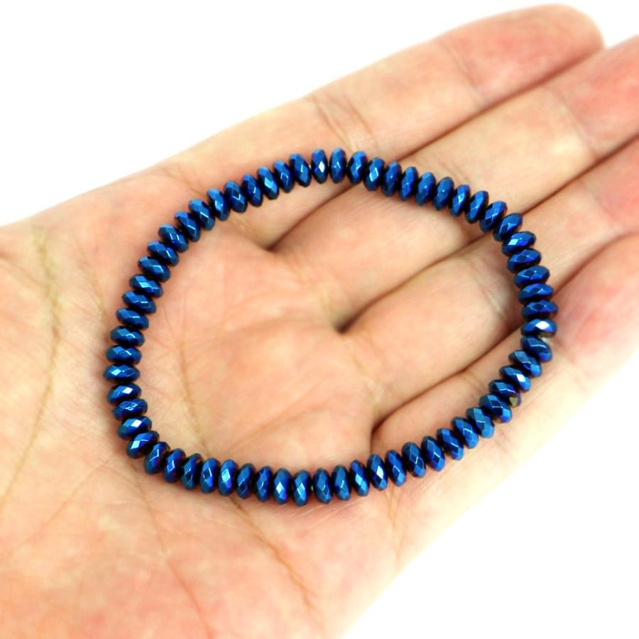 パワーストーン 天然石 ブレスレット ヘマタイト ブルーメタリック ボタンカット 3×6ｍｍ 数珠 念珠 Bracelet お試し価格 |  | 04