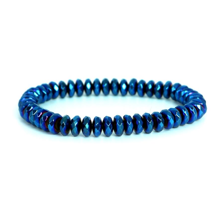 パワーストーン 天然石 ブレスレット ヘマタイト ブルーメタリック ボタンカット 3×8ｍｍ 数珠 念珠 Bracelet お試し価格 | 