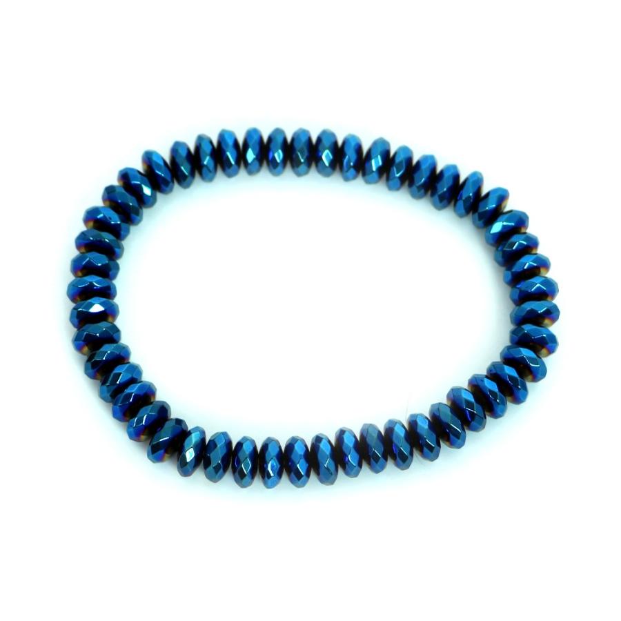 パワーストーン 天然石 ブレスレット ヘマタイト ブルーメタリック ボタンカット 3×8ｍｍ 数珠 念珠 Bracelet お試し価格 |  | 01