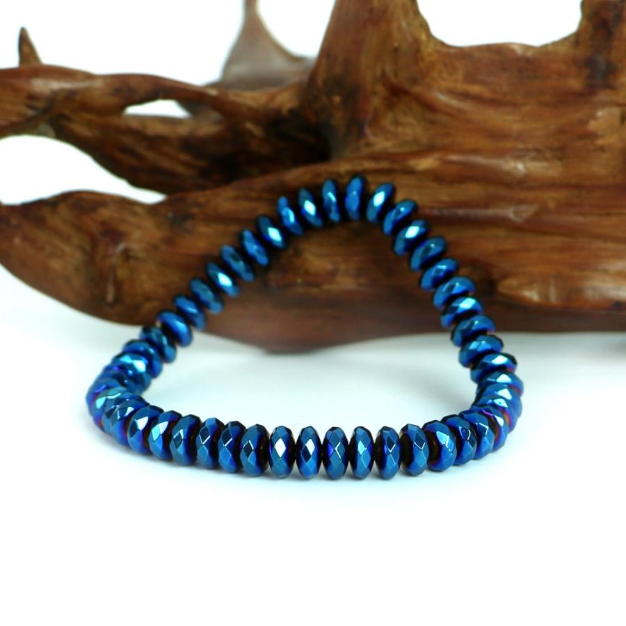 パワーストーン 天然石 ブレスレット ヘマタイト ブルーメタリック ボタンカット 3×8ｍｍ 数珠 念珠 Bracelet お試し価格 |  | 03