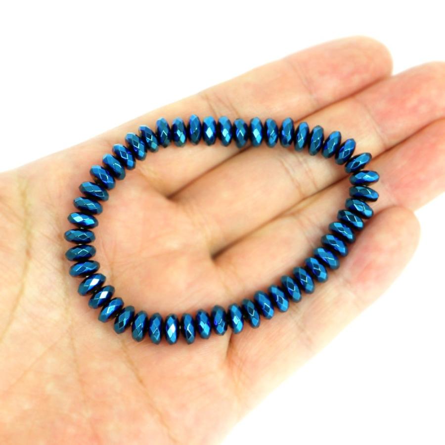 パワーストーン 天然石 ブレスレット ヘマタイト ブルーメタリック ボタンカット 3×8ｍｍ 数珠 念珠 Bracelet お試し価格 |  | 04