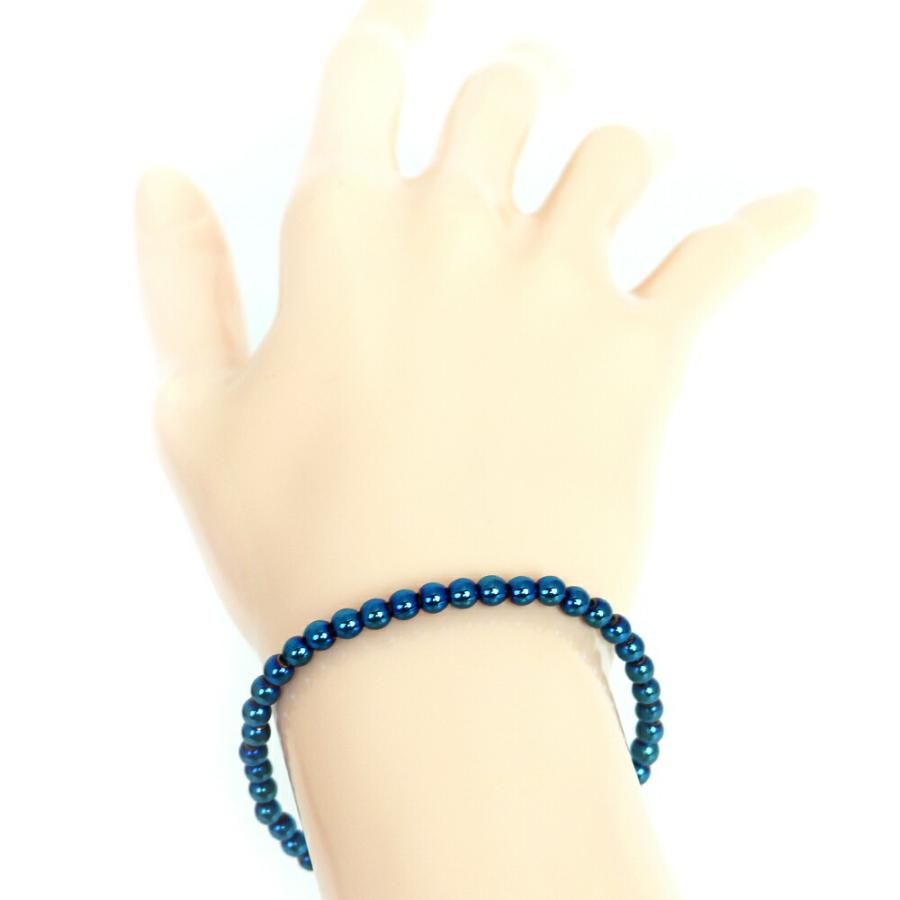パワーストーン 天然石 ブレスレット ヘマタイト ブルーメタリック 丸玉 4ｍｍ 数珠 念珠 Bracelet お試し価格 |  | 02