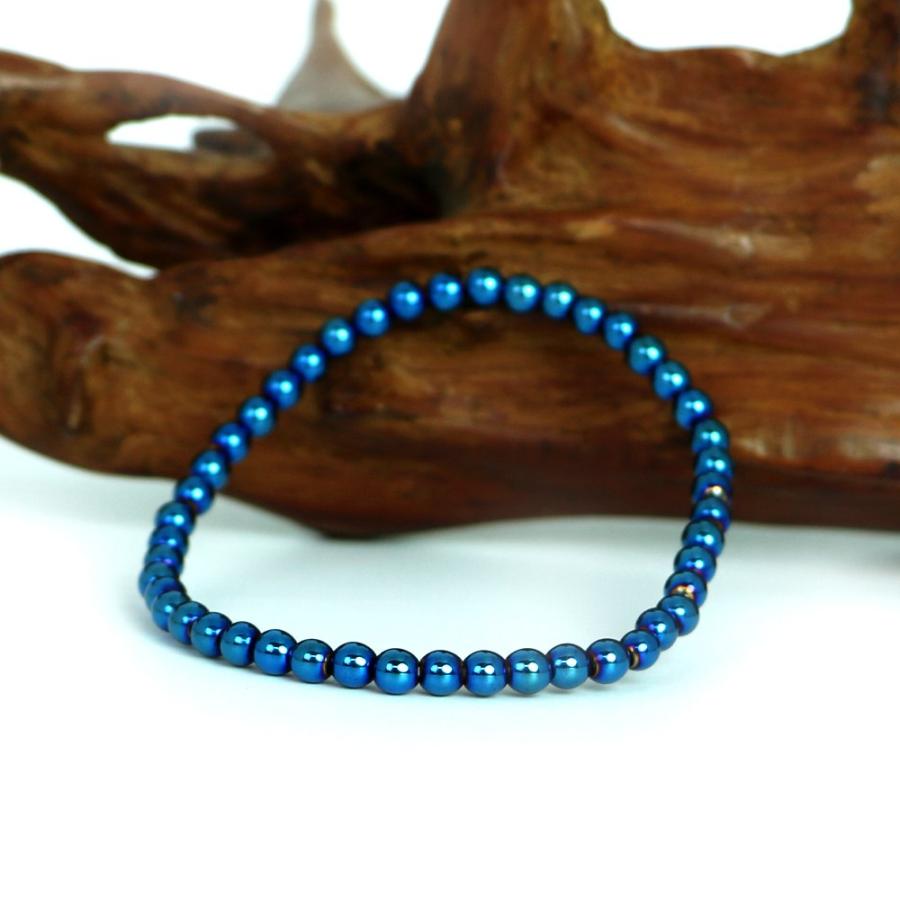 パワーストーン 天然石 ブレスレット ヘマタイト ブルーメタリック 丸玉 4ｍｍ 数珠 念珠 Bracelet お試し価格 |  | 03