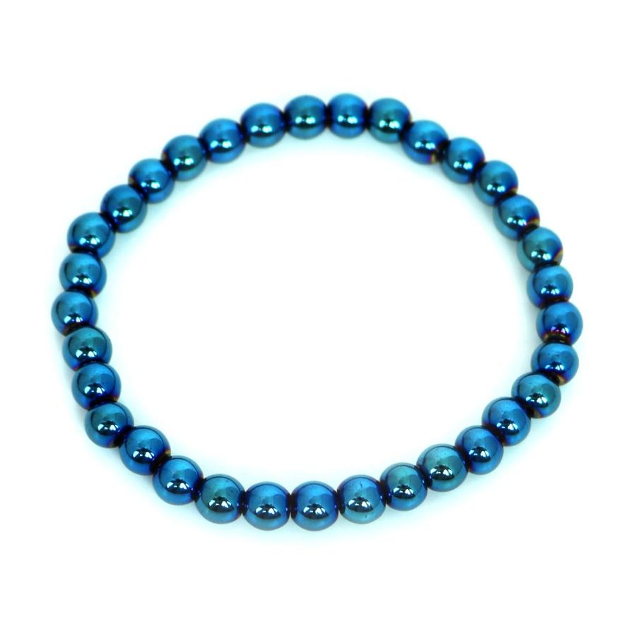 パワーストーン 天然石 ブレスレット ヘマタイト ブルーメタリック 丸玉 6ｍｍ 数珠 念珠 Bracelet お試し価格 |  | 01