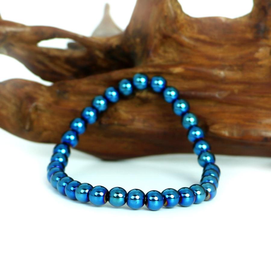 パワーストーン 天然石 ブレスレット ヘマタイト ブルーメタリック 丸玉 6ｍｍ 数珠 念珠 Bracelet お試し価格 |  | 03