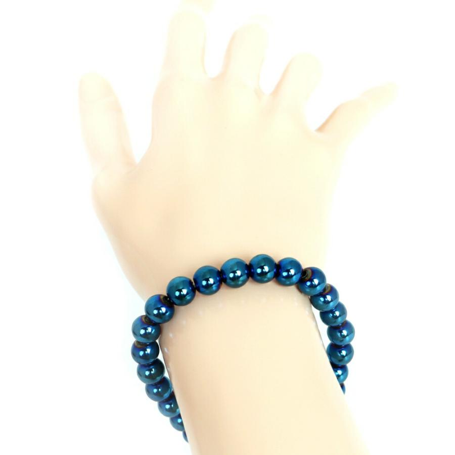 パワーストーン 天然石 ブレスレット ヘマタイト ブルーメタリック 丸玉 8ｍｍ 数珠 念珠 Bracelet お試し価格 |  | 02