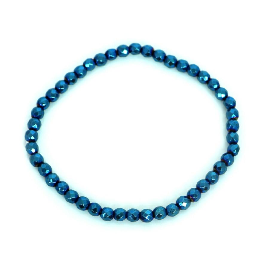 パワーストーン 天然石 ブレスレット ヘマタイト ブルーメタリック カット 4ｍｍ 数珠 念珠 Bracelet お試し価格 |  | 01