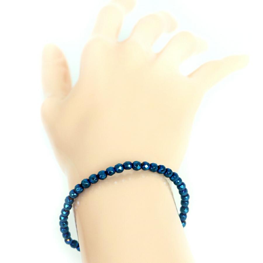 パワーストーン 天然石 ブレスレット ヘマタイト ブルーメタリック カット 4ｍｍ 数珠 念珠 Bracelet お試し価格 |  | 02