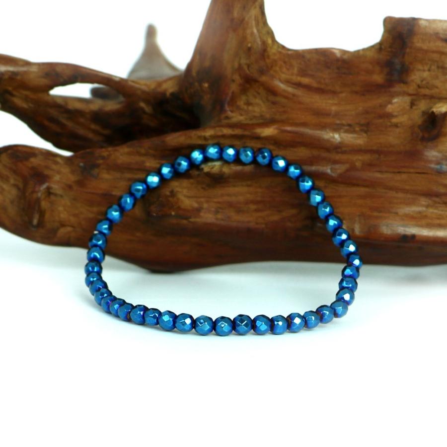 パワーストーン 天然石 ブレスレット ヘマタイト ブルーメタリック カット 4ｍｍ 数珠 念珠 Bracelet お試し価格 |  | 03