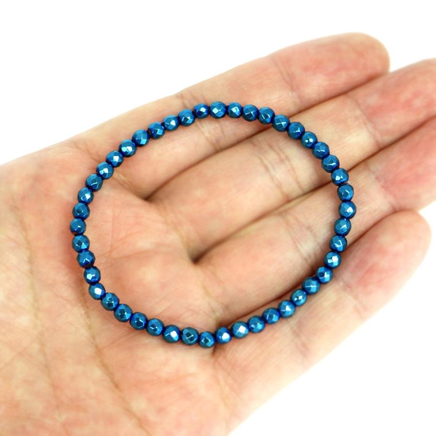 パワーストーン 天然石 ブレスレット ヘマタイト ブルーメタリック カット 4ｍｍ 数珠 念珠 Bracelet お試し価格 |  | 04