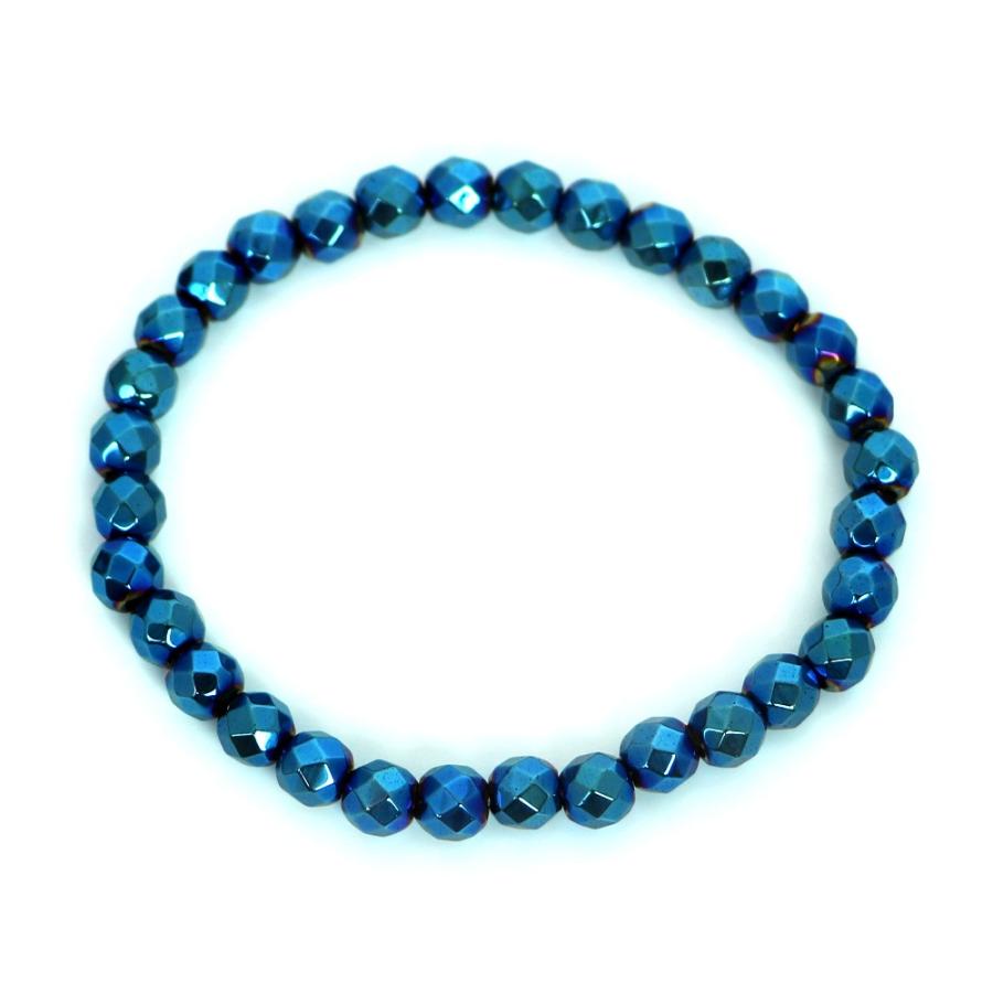 パワーストーン 天然石 ブレスレット ヘマタイト ブルーメタリック カット 6ｍｍ 数珠 念珠 Bracelet お試し価格 |  | 01