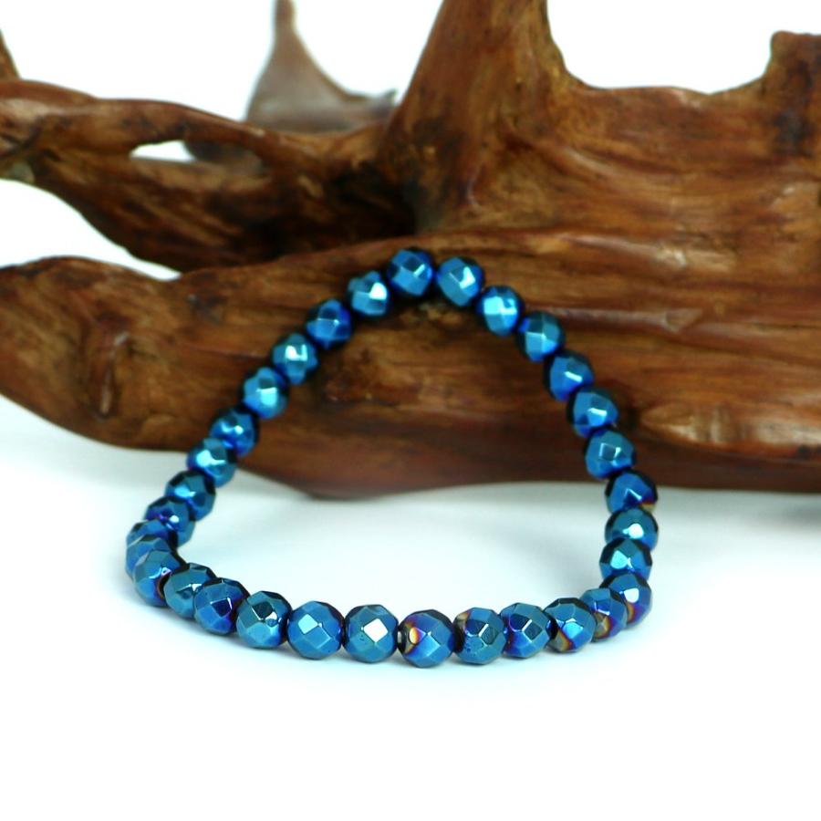 パワーストーン 天然石 ブレスレット ヘマタイト ブルーメタリック カット 6ｍｍ 数珠 念珠 Bracelet お試し価格 |  | 03