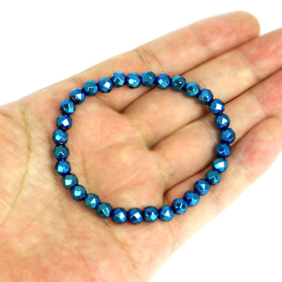 パワーストーン 天然石 ブレスレット ヘマタイト ブルーメタリック カット 6ｍｍ 数珠 念珠 Bracelet お試し価格 |  | 04