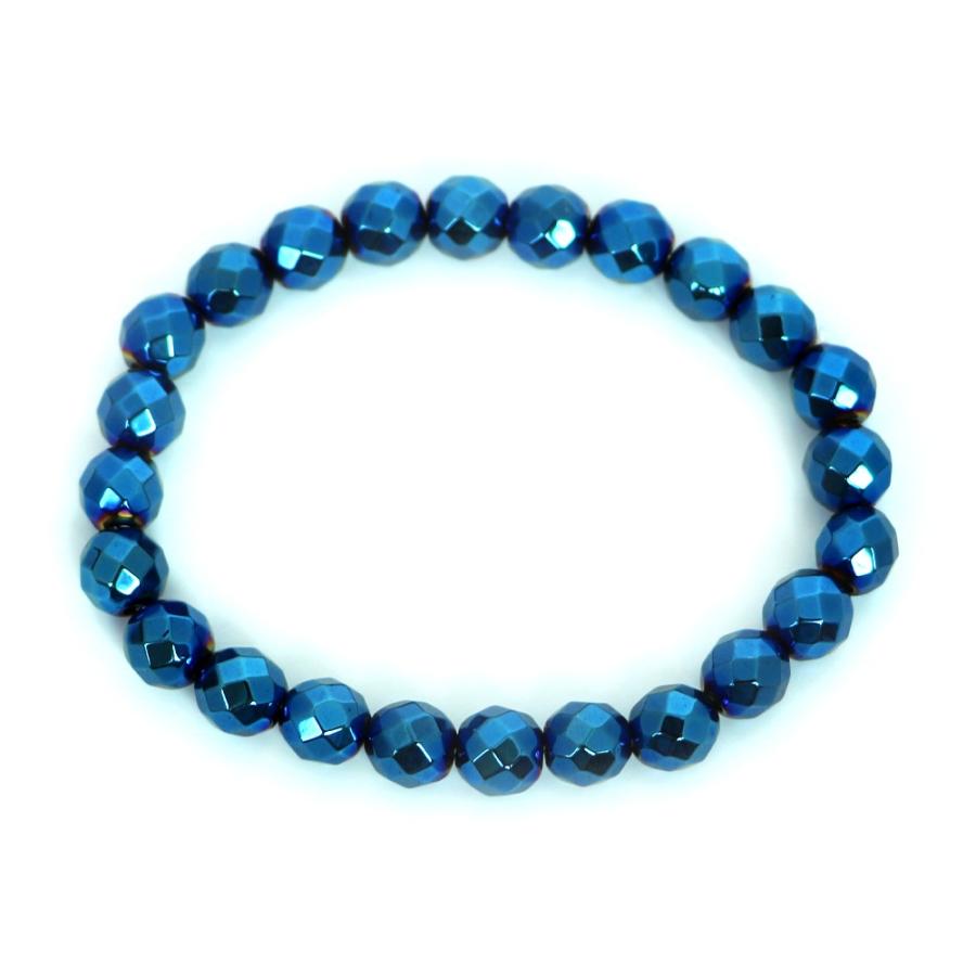 パワーストーン 天然石 ブレスレット ヘマタイト ブルーメタリック カット 8ｍｍ 数珠 念珠 Bracelet お試し価格 |  | 01