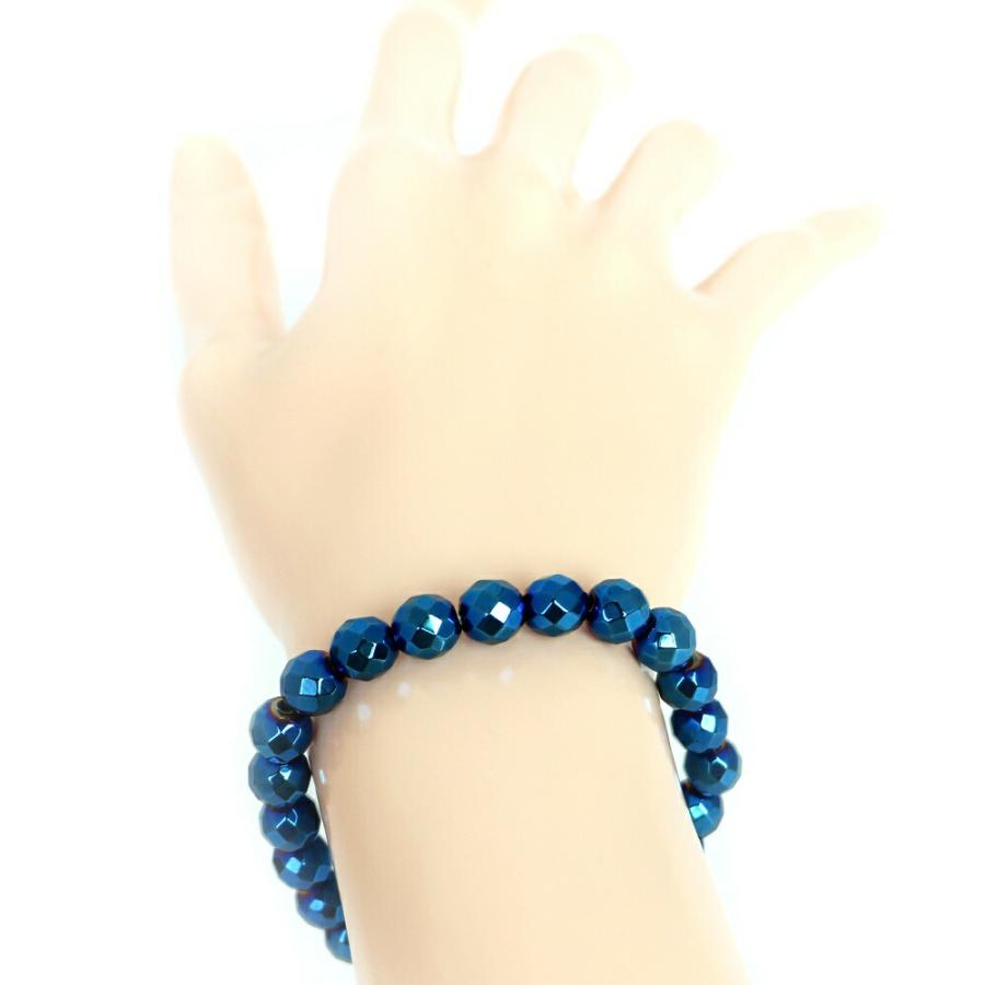 パワーストーン 天然石 ブレスレット ヘマタイト ブルーメタリック カット 8ｍｍ 数珠 念珠 Bracelet お試し価格 |  | 02