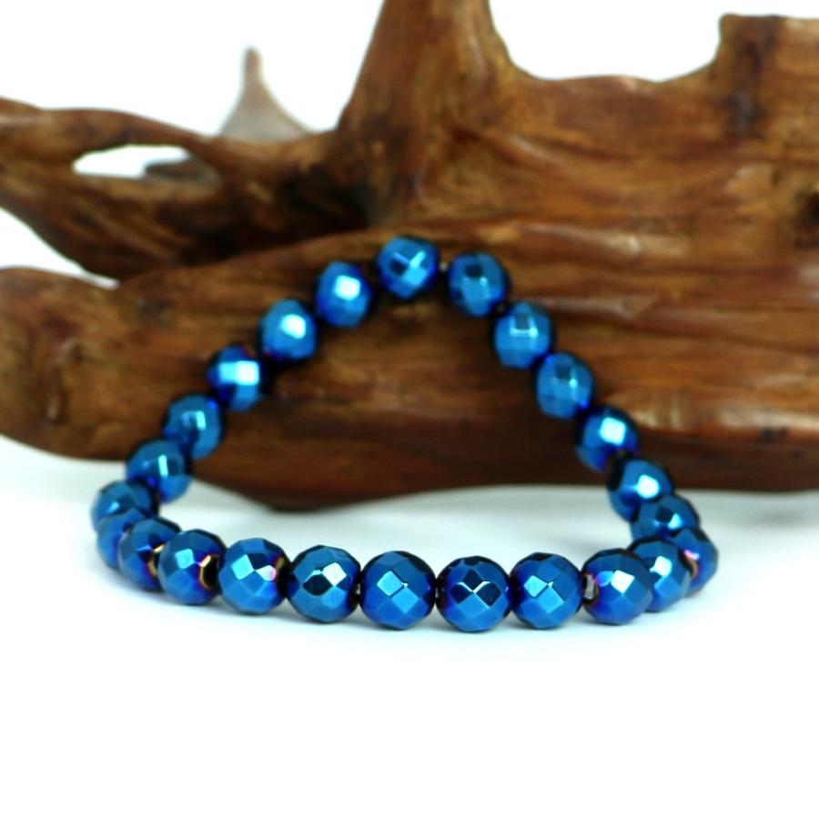 パワーストーン 天然石 ブレスレット ヘマタイト ブルーメタリック カット 8ｍｍ 数珠 念珠 Bracelet お試し価格 |  | 03