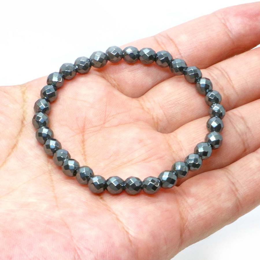 パワーストーン 天然石 ブレスレット ヘマタイト カット 6mm 数珠 念珠 Bracelet お試し価格 |  | 04