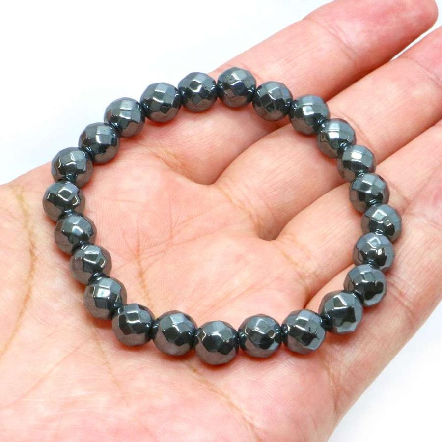 パワーストーン 天然石 ブレスレット ヘマタイト カット 8mm 数珠 念珠 Bracelet お試し価格 |  | 04
