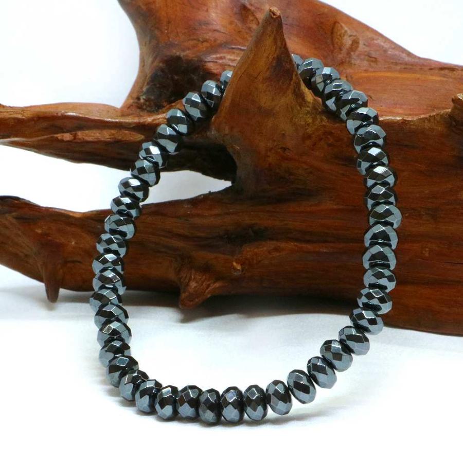 パワーストーン 天然石 ブレスレット ヘマタイト ボタンカット 4×6mm 数珠 念珠 Bracelet お試し価格 |  | 03
