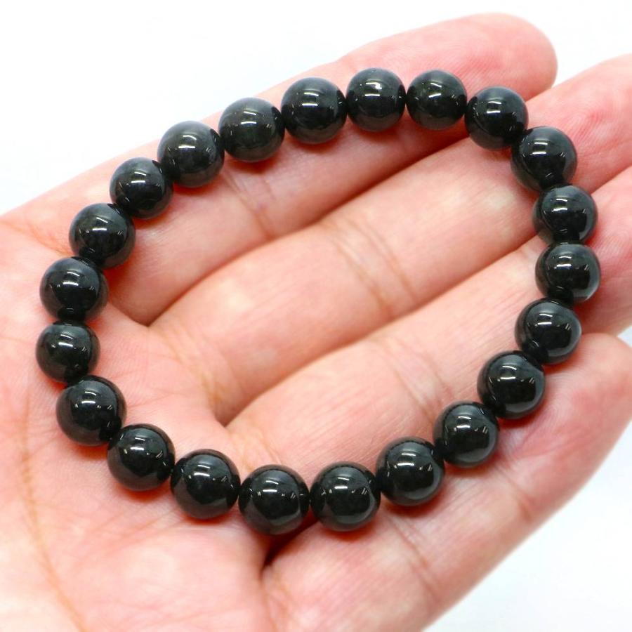 パワーストーン 天然石 ブレスレット 黒翡翠 ひすい ジェード ジェダイト 丸玉 8mm 数珠 念珠 Bracelet お試し価格 |  | 04