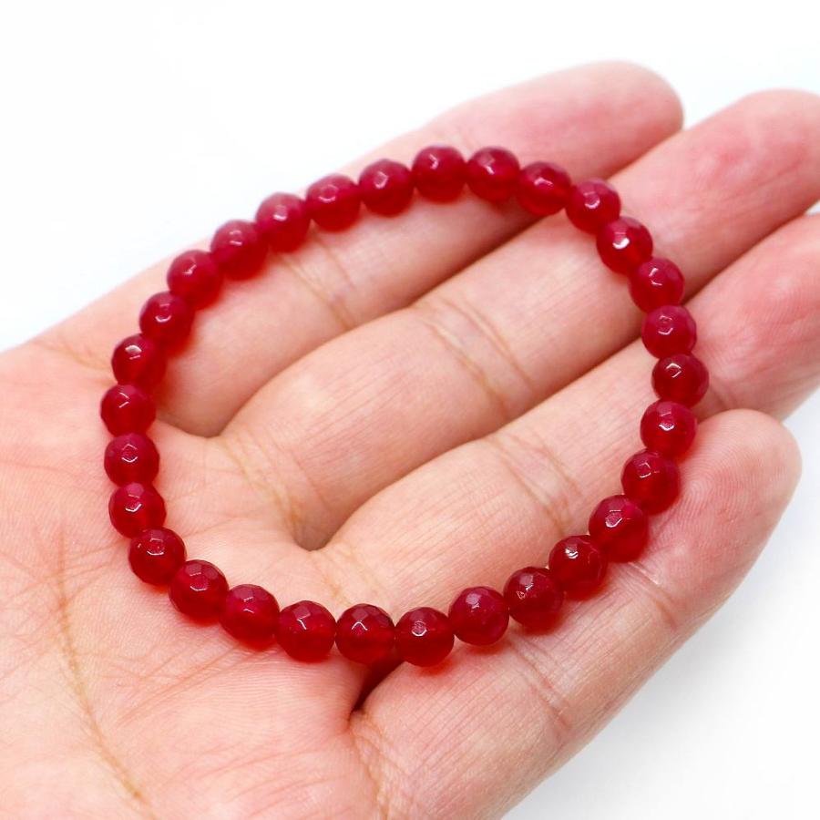パワーストーン 天然石 ブレスレット カラージェード(レッド・染め) カット 6mm 数珠 念珠 Bracelet お試し価格 |  | 04