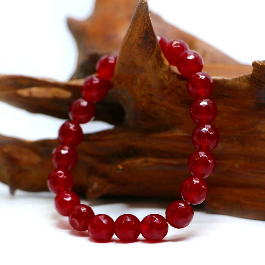 パワーストーン 天然石 ブレスレット カラージェード(レッド・染め) カット 8mm 数珠 念珠 Bracelet お試し価格 |  | 03